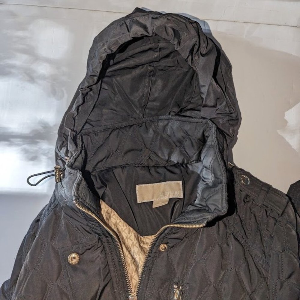 Michael Michael Kors Black Lined Quilted Removable Hooded Belted Coat Women PL - Picture 5 of 12